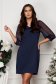 Navy Blue Stretch Fabric Short Dress with Straight Cut and Puffy Voile Sleeves - StarShinerS 1 - StarShinerS.com
