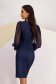 Navy Blue Knee-Length Pencil Dress Made of Stretch Fabric with Sheer Puff Sleeves - StarShinerS 2 - StarShinerS.com