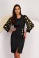 Black Stretch Fabric Knee-Length Pencil Dress with Sheer Puff Sleeves - StarShinerS 1 - StarShinerS.com
