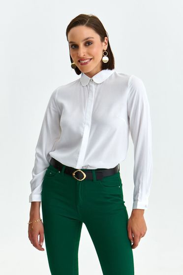 Long sleeves shirts, White women`s shirt thin fabric loose fit - StarShinerS.com