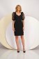 Black elastic fabric knee-length pencil dress with puff sleeves - StarShinerS 6 - StarShinerS.com