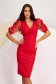 Red Crepe Pencil Dress with Lace Sleeves and Crossover Neckline - StarShinerS 1 - StarShinerS.com