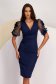 Navy Crepe Pencil Dress with Lace Sleeves and Wrap Neckline - StarShinerS 1 - StarShinerS.com