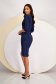 Navy Blue Knee-Length Crepe Pencil Dress with Pearl Fringe on the Shoulders - StarShinerS 4 - StarShinerS.com