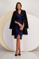 Navy Blue Knee-Length Crepe Pencil Dress with Pearl Fringe on the Shoulders - StarShinerS 3 - StarShinerS.com