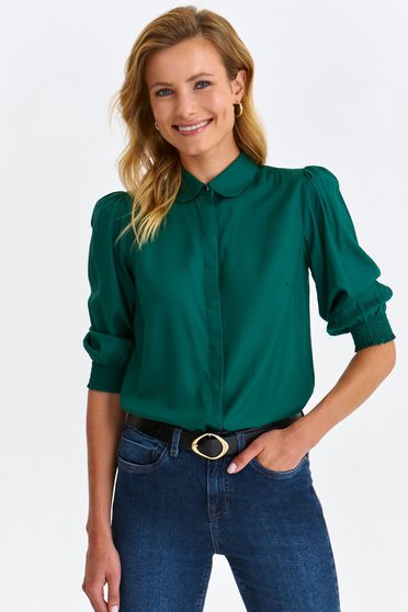 Green women`s shirt thin fabric loose fit high shoulders