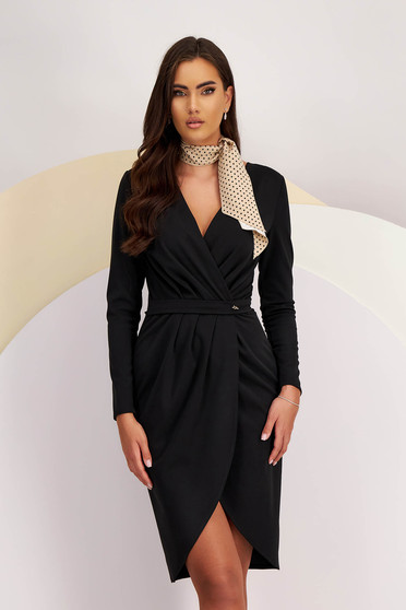 Office dresses - Page 2, Black crepe knee-length wrap-style dress - StarShinerS - StarShinerS.com