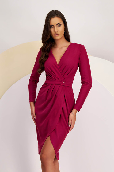 Office dresses - Page 2, Raspberry Crepe Dress Knee-Length with Wrapped Look - StarShinerS - StarShinerS.com