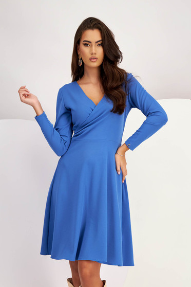 Plus Size Dresses, - StarShinerS blue dress crepe short cut cloche wrap over front - StarShinerS.com