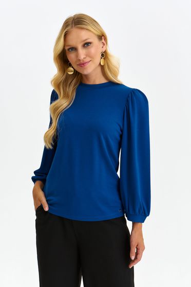 Blue women`s blouse thin fabric loose fit with puffed sleeves