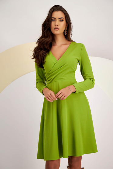 Green dresses, - StarShinerS khaki dress crepe short cut cloche wrap over front - StarShinerS.com