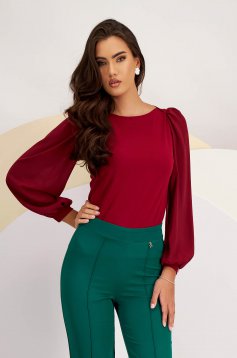- StarShinerS burgundy women`s blouse crepe tented with puffed sleeves with veil sleeves