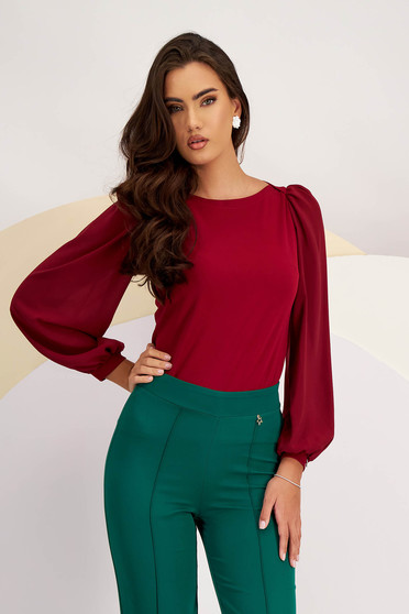 Blouses, - StarShinerS burgundy women`s blouse crepe tented with puffed sleeves with veil sleeves - StarShinerS.com