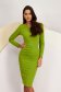 Olive Green Crepe Knee-Length Pencil Dress with Decorative Front Drapes - StarShinerS 1 - StarShinerS.com
