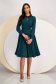 Dark Green Georgette Midi Dress in A-line with Elastic Waistband Accessorized with Detachable Belt - StarShinerS 4 - StarShinerS.com