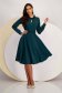 Dark Green Georgette Midi Dress in A-line with Elastic Waistband Accessorized with Detachable Belt - StarShinerS 3 - StarShinerS.com