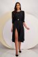 Black georgette midi flared dress with puffy shoulders accessorized with brooch - StarShinerS 5 - StarShinerS.com