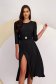 Black georgette midi flared dress with puffy shoulders accessorized with brooch - StarShinerS 1 - StarShinerS.com