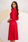 Red georgette midi dress with a flared cut and puffy shoulders accessorized with a brooch - StarShinerS 2 - StarShinerS.com