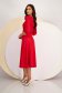 Red georgette midi dress with a flared cut and puffy shoulders accessorized with a brooch - StarShinerS 4 - StarShinerS.com