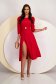 Red georgette midi dress with a flared cut and puffy shoulders accessorized with a brooch - StarShinerS 3 - StarShinerS.com