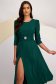 Dark Green Georgette Midi A-Line Dress with Puffy Sleeves Accessorized with Brooch - StarShinerS 6 - StarShinerS.com