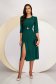 Dark Green Georgette Midi A-Line Dress with Puffy Sleeves Accessorized with Brooch - StarShinerS 3 - StarShinerS.com