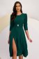 Dark Green Georgette Midi A-Line Dress with Puffy Sleeves Accessorized with Brooch - StarShinerS 1 - StarShinerS.com
