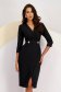 Elastic Black Midi Pencil Dress with Crossed Neckline and Decorative Buttons - StarShinerS 1 - StarShinerS.com
