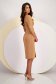 Elastic Fabric Nude Midi Pencil Dress with Crossover Neckline and Decorative Buttons - StarShinerS 5 - StarShinerS.com