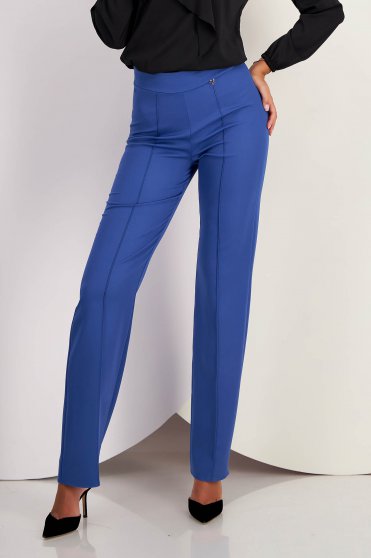 Trousers, High-Waisted Flared Long Blue Elastic Fabric Pants - StarShinerS - StarShinerS.com