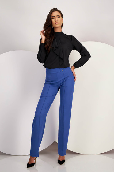 Elegant pants, Petrol blue trousers flared slightly elastic fabric long - StarShinerS high waisted - StarShinerS.com