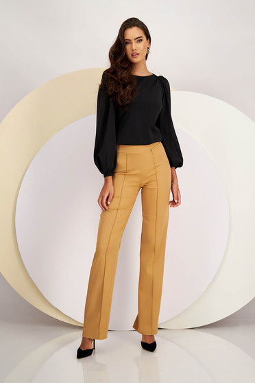 High waisted trousers, Cappuccino trousers flared slightly elastic fabric long - StarShinerS high waisted - StarShinerS.com