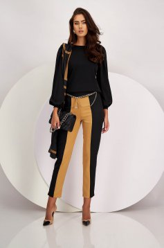 - StarShinerS black trousers elastic cloth conical high waisted metallic chain accessory