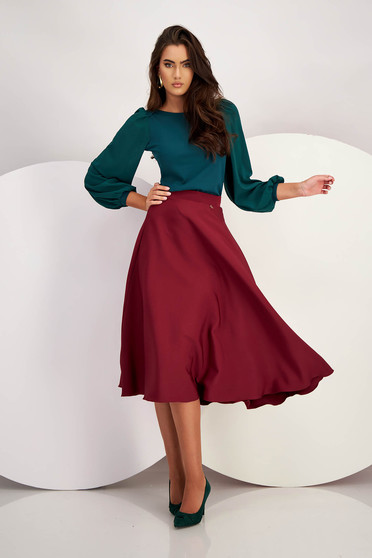Burgundy Elastic Fabric Midi Skirt in Clos - StarShinerS