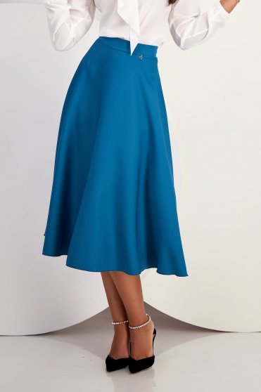 Midi skirts, Petrol Green Elastic Fabric Midi Flared Skirt - StarShinerS - StarShinerS.com