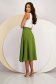 Midi Khaki Elastic Fabric Skirt in Flare - StarShinerS 3 - StarShinerS.com
