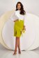 Olive Green Elastic Fabric Pencil Skirt Knee-Length with Slit on Leg - StarShinerS 1 - StarShinerS.com