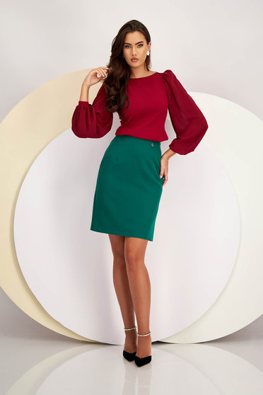 Dark Green Slightly Elastic Thin Fabric Skirt with Straight Cut and High Waist - StarShinerS