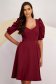 Burgundy Stretch Fabric Knee-Length Dress with Side Pockets and Puff Sleeves - StarShinerS 6 - StarShinerS.com