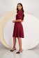 Burgundy Stretch Fabric Knee-Length Dress with Side Pockets and Puff Sleeves - StarShinerS 4 - StarShinerS.com