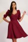 Burgundy Stretch Fabric Knee-Length Dress with Side Pockets and Puff Sleeves - StarShinerS 1 - StarShinerS.com