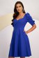Blue Elastic Fabric Knee-Length Dress with Side Pockets and Puffed Sleeves - StarShinerS 6 - StarShinerS.com