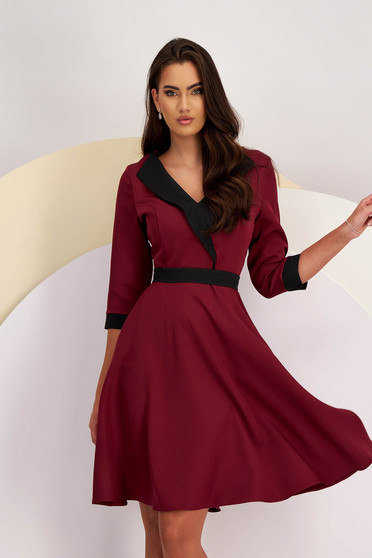 Plus Size Dresses, - StarShinerS burgundy dress elastic cloth cloche lateral pockets accessorized with tied waistband - StarShinerS.com