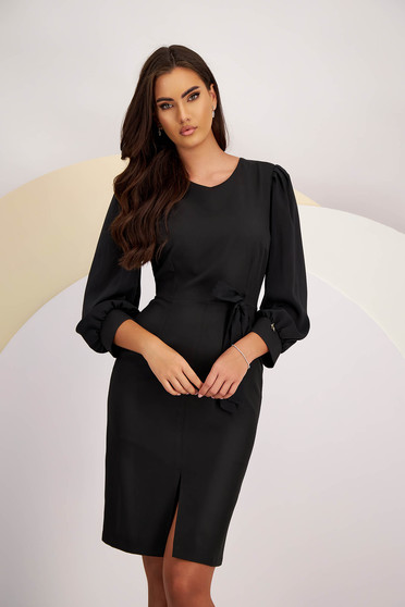 Office dresses - Page 3, Black Elastic Fabric Pencil Dress Knee Length with Veil Sleeves - StarShinerS - StarShinerS.com