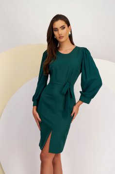 Dark Green Elastic Fabric Pencil Dress Knee-Length with Veil Sleeves - StarShinerS