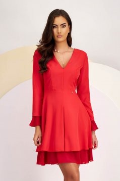 Red short elastic fabric dress in a-line style with veil ruffles - StarShinerS