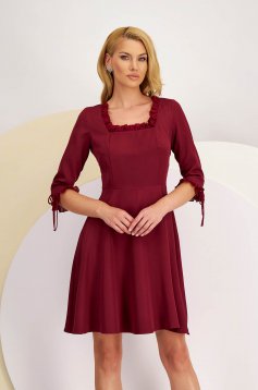 Cherry Elastic Fabric Dress Knee Length A-line with Decorative Ruffles - StarShinerS