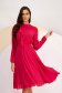Pink chiffon midi dress in a-line with waist elastic and front ruffle - StarShinerS 1 - StarShinerS.com