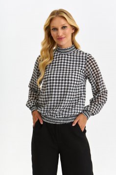 Black women`s blouse thin fabric loose fit dogtooth